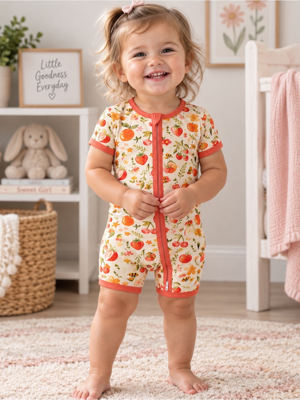 My Gigi’s Closet Bamboo Fruit & Bees Zip Shortie 18-24M NWT